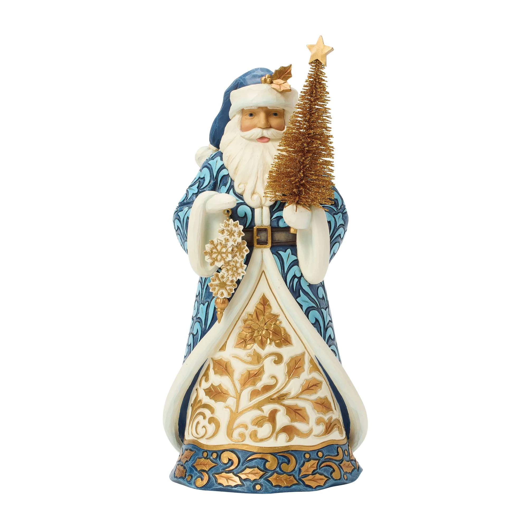 Blue & Gold Santa with Gold Sisal Tree Figurine