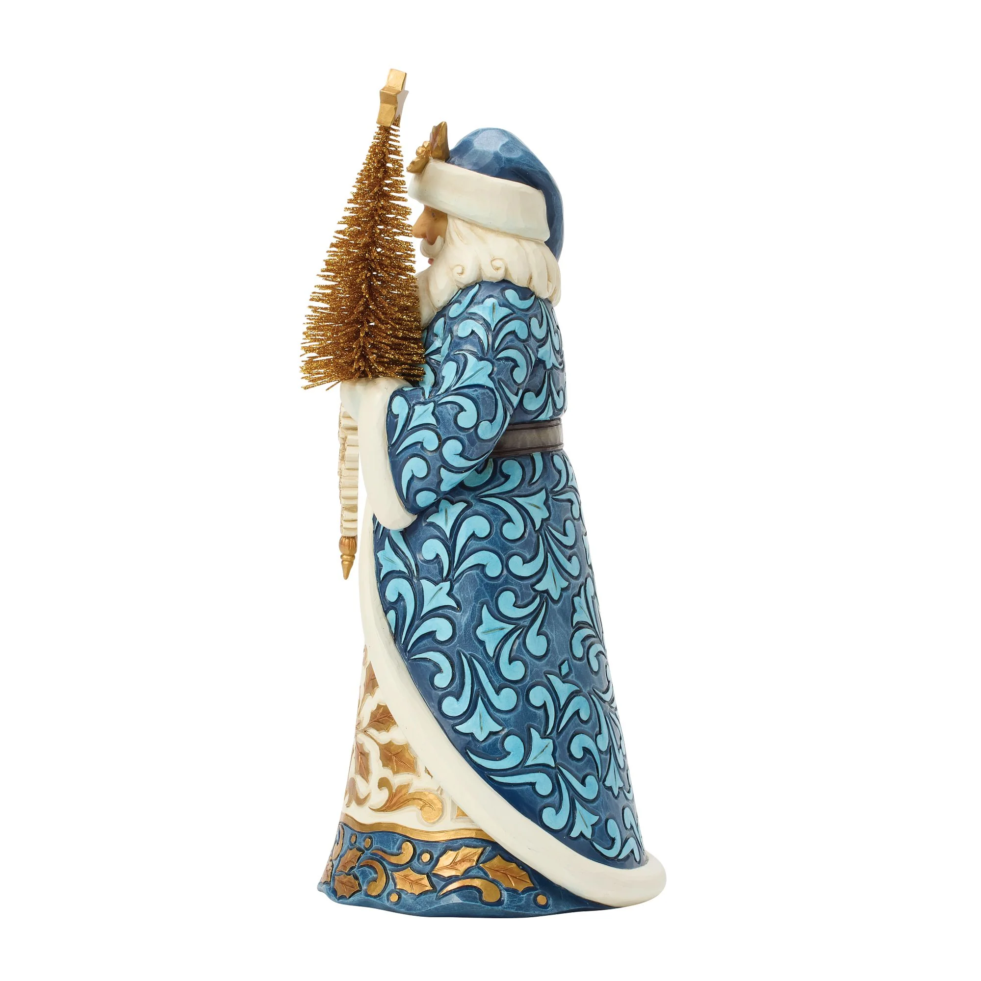 Blue & Gold Santa with Gold Sisal Tree Figurine - Image 2