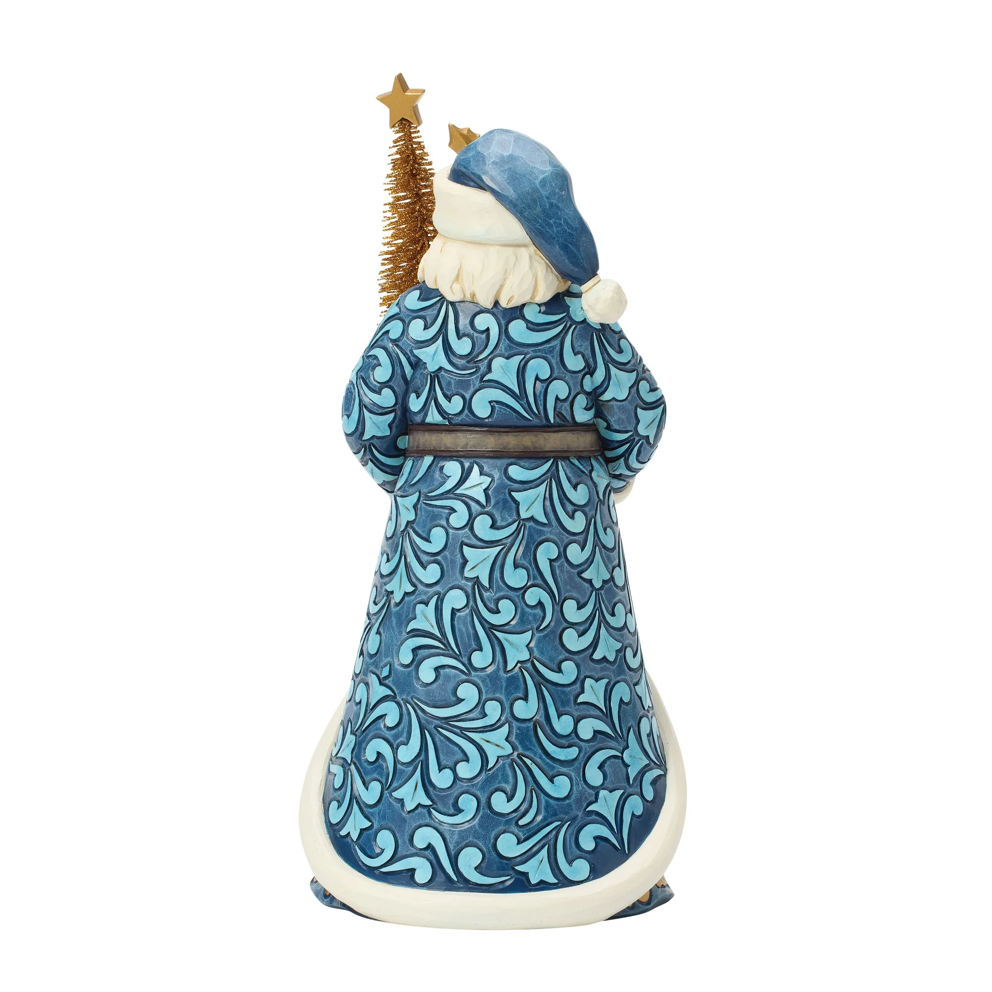 Blue & Gold Santa with Gold Sisal Tree Figurine - Image 3