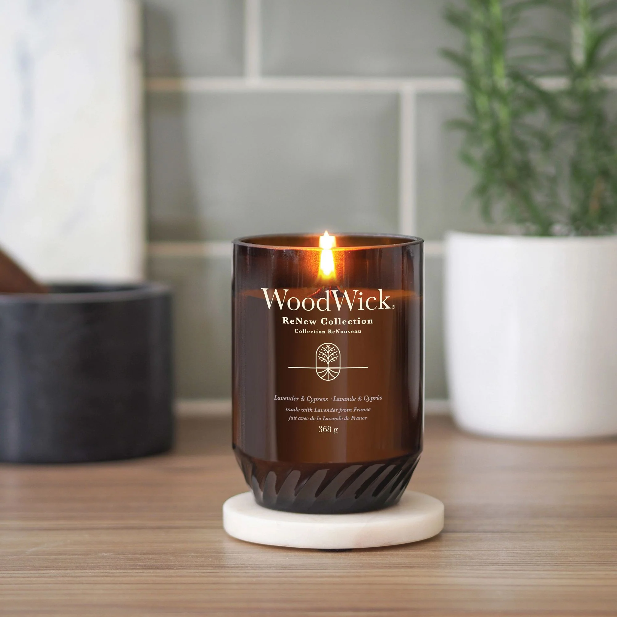 Lavender & Cypress Renew Large Candle by WoodWick - Image 2