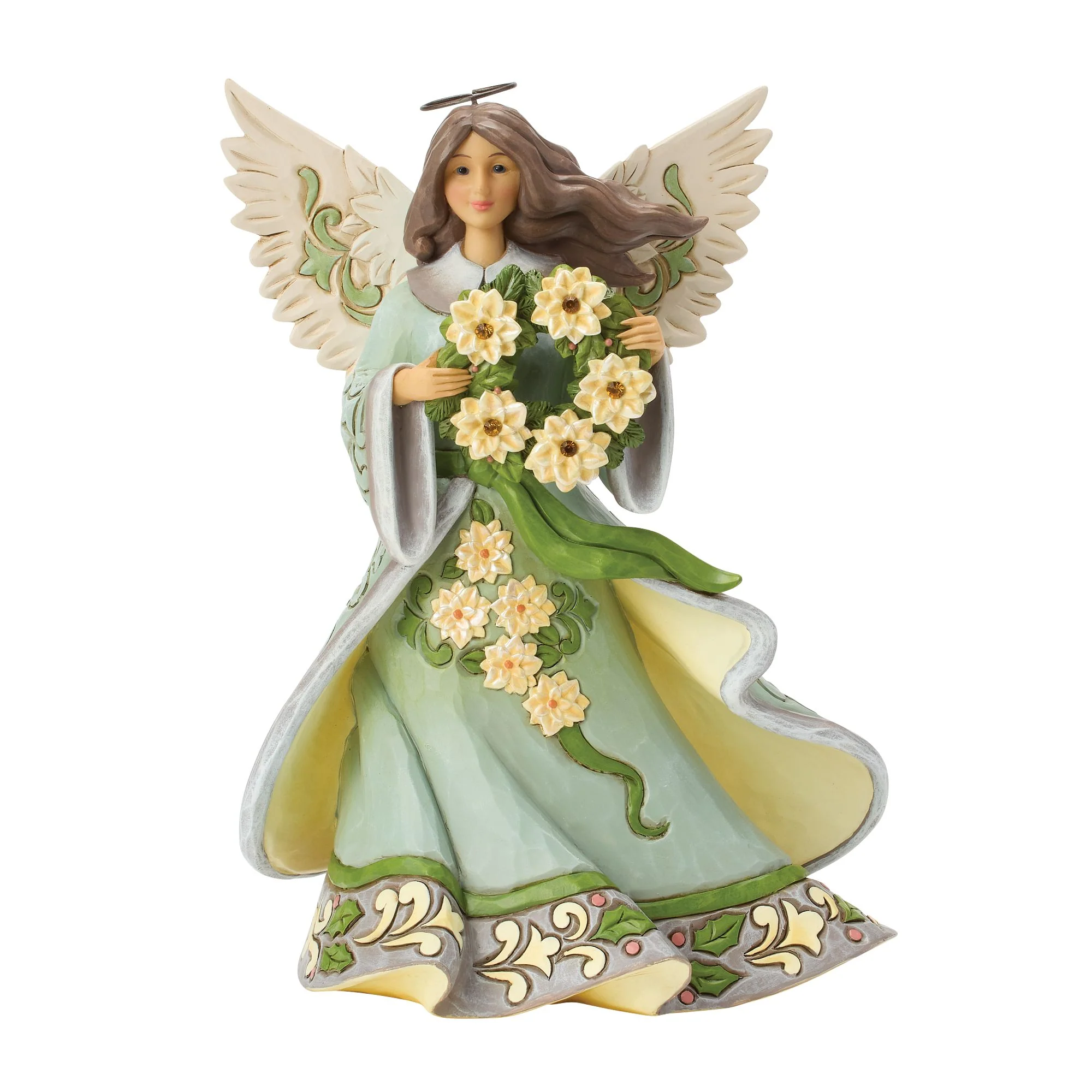 Opal & Moss Angel with Poinsettia Garland Figurine
