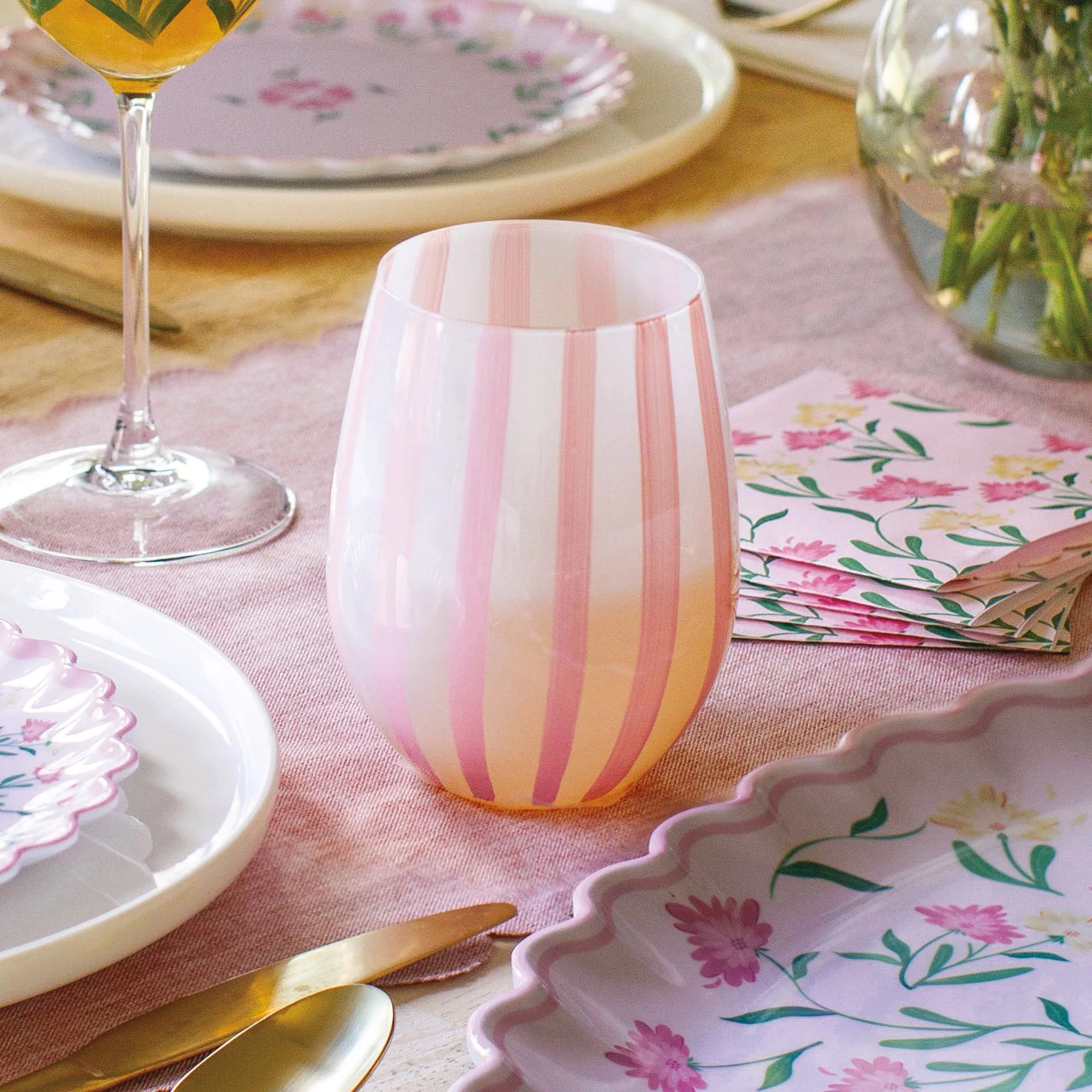 Pink Striped Stemless Glass - Image 4