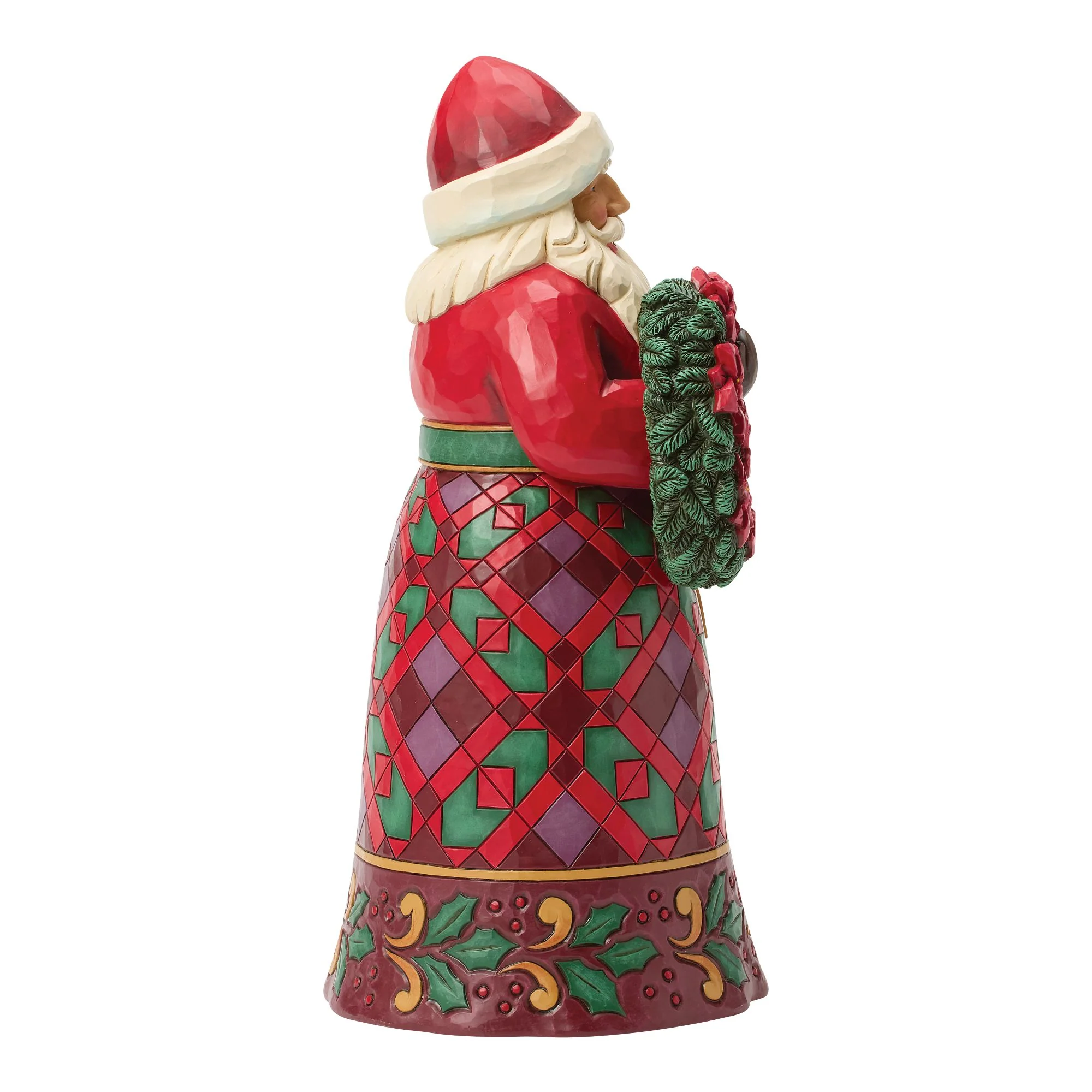 Santa with Wreath & Poinsettias Figurine - Image 4