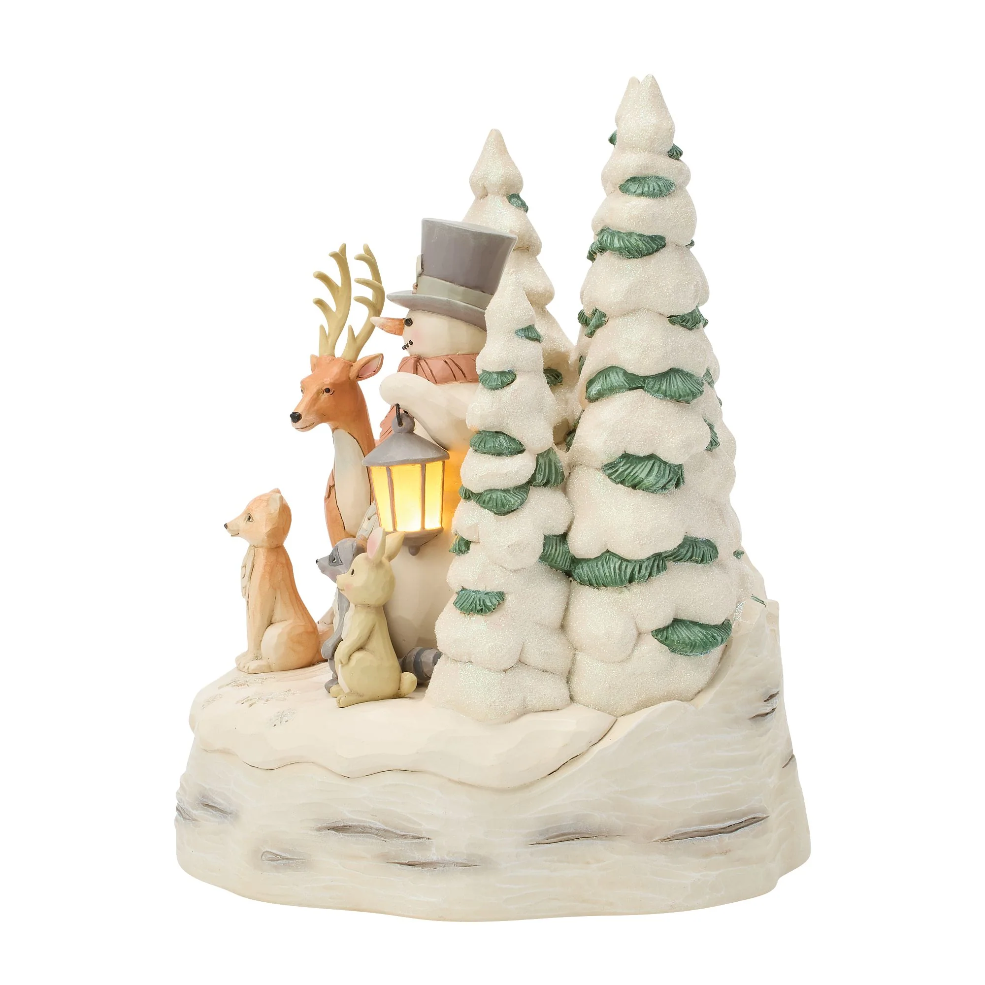 White Woodland Snowman with Forest Animals LED Figurine - "All is Calm, All is White" - Image 3